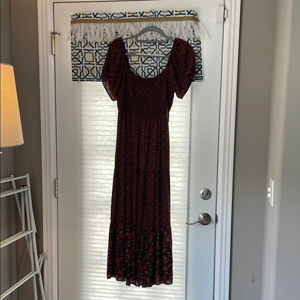American Eagle Outfitters Red Flutter Sleeve Maxi Dress
